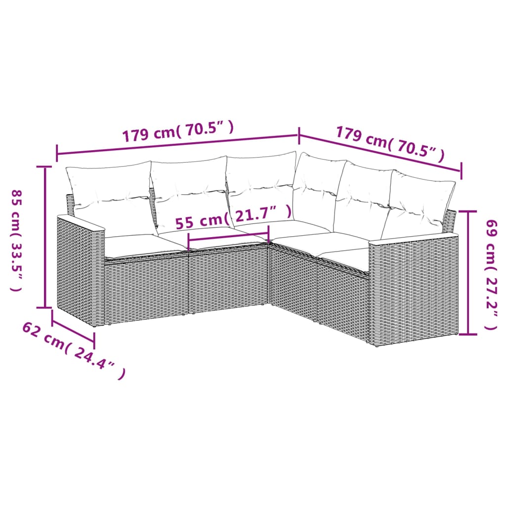 Set Canapele De Grădină Cu Perne, 5 Piese, Bej, Poliratan