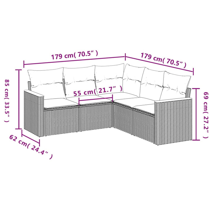 Set Canapele De Grădină Cu Perne, 5 Piese, Bej, Poliratan