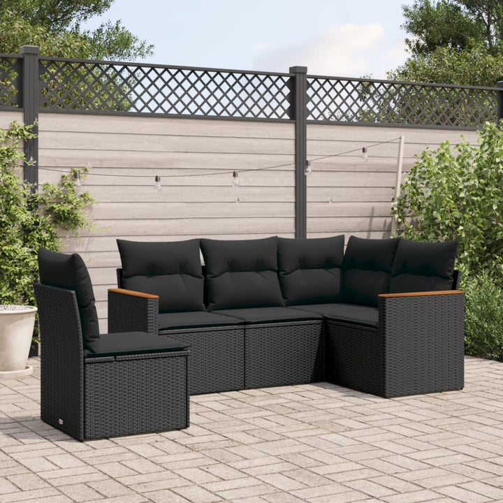 Set Canapele De Grădină Cu Perne, 5 Piese, Bej, Poliratan