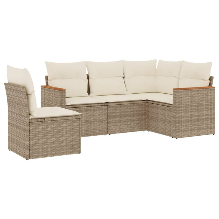 Set Canapele De Grădină Cu Perne, 5 Piese, Bej, Poliratan