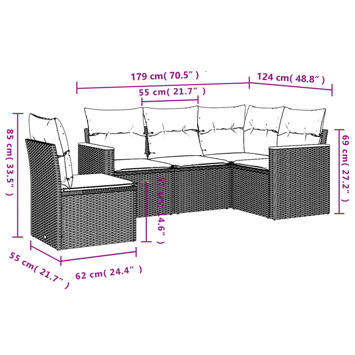 Set Canapele De Grădină Cu Perne, 5 Piese, Bej, Poliratan