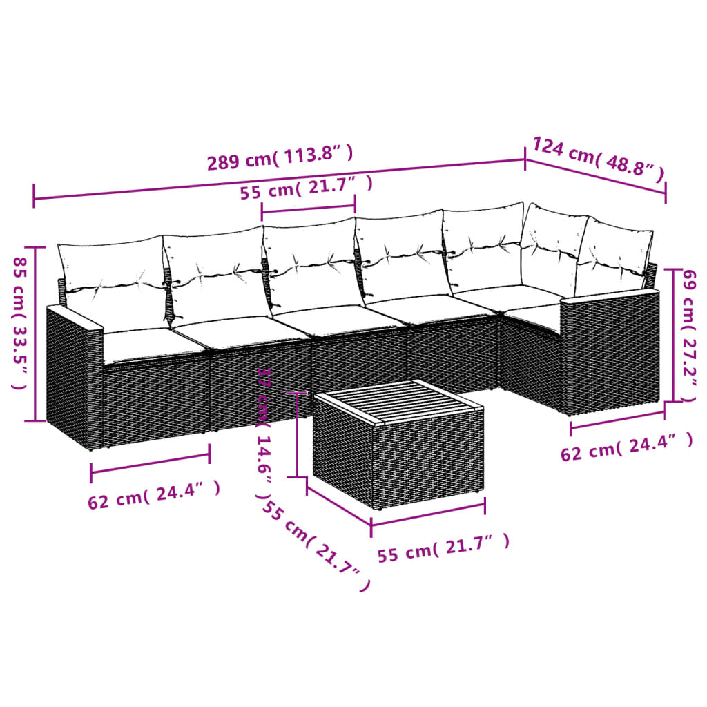 Set Canapele De Grădină Cu Perne, 7 Piese, , Poliratan