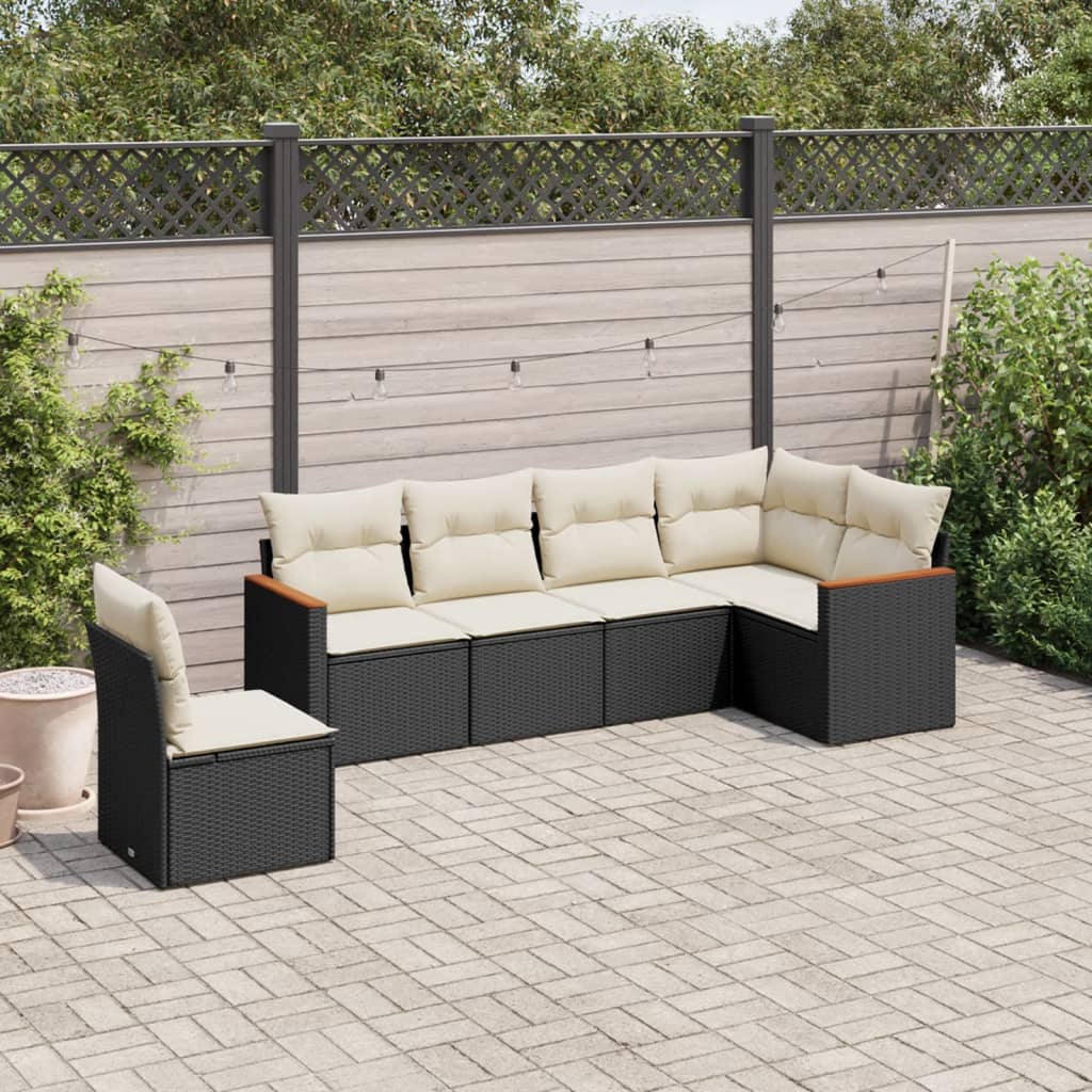 Set Canapele De Grădină Cu Perne, 6 Piese, Bej, Poliratan