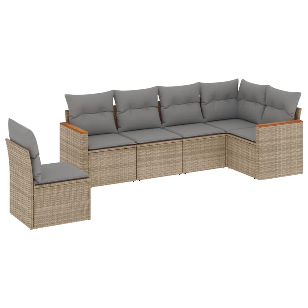 Set Canapele De Grădină Cu Perne, 6 Piese, Bej, Poliratan