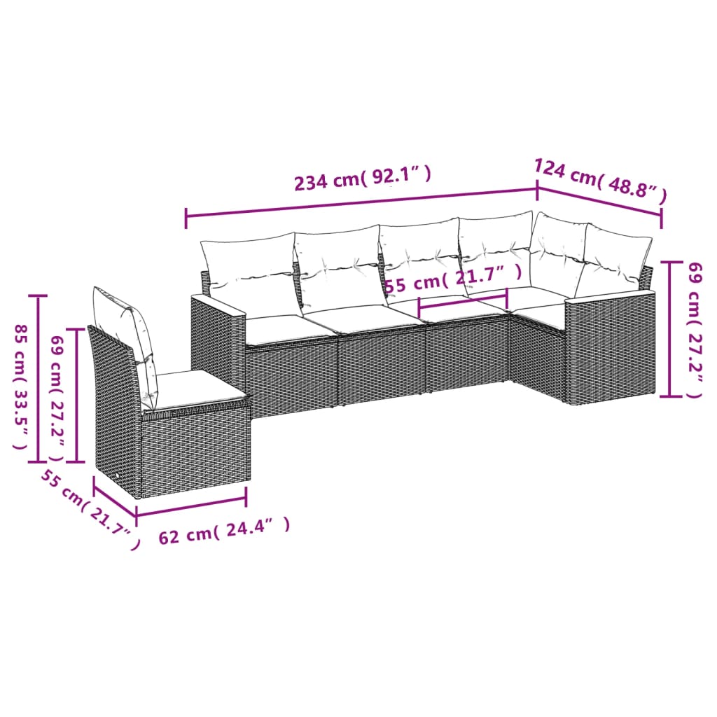 Set Canapele De Grădină Cu Perne, 6 Piese, Bej, Poliratan
