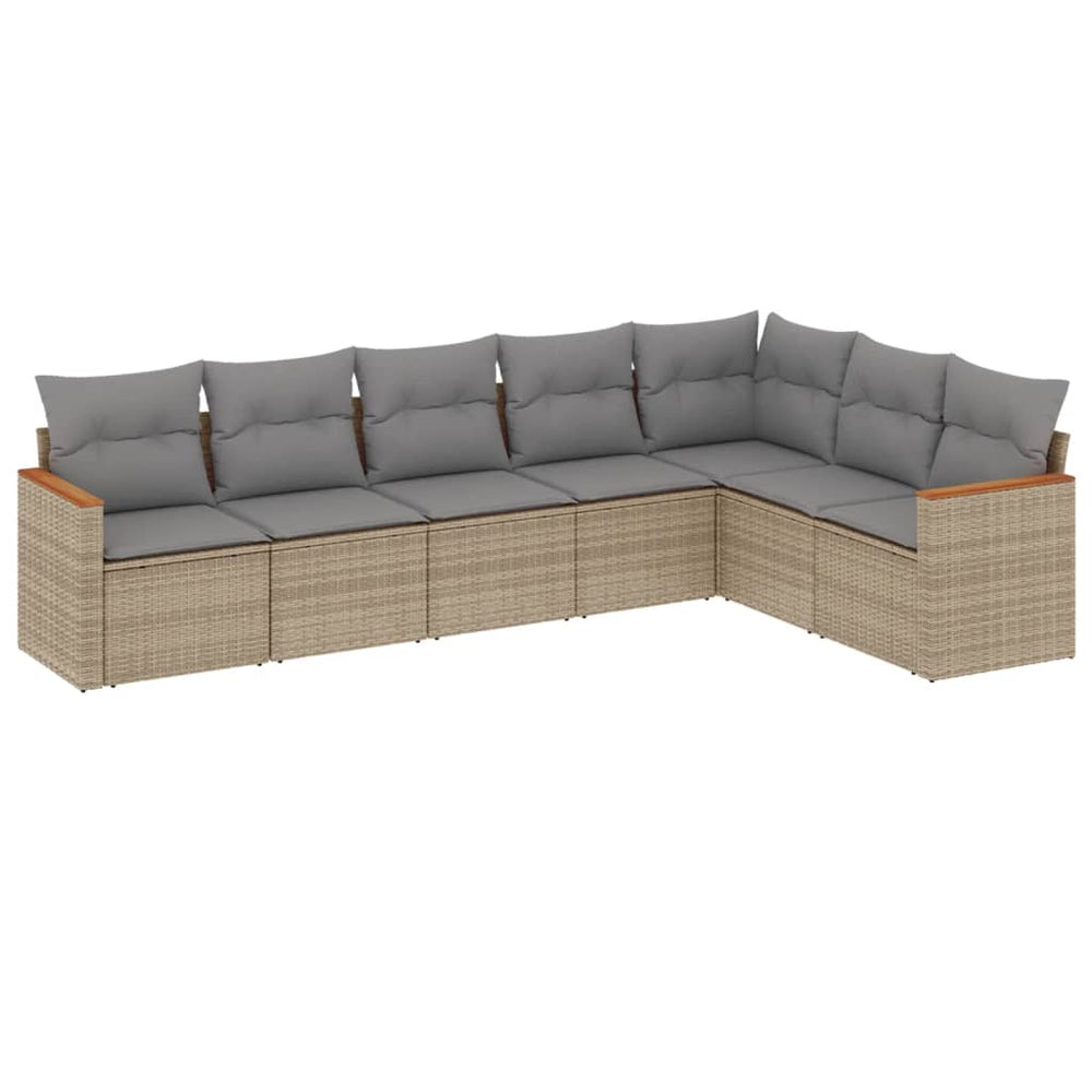 Set Canapele De Grădină, 7 Piese, Cu Perne, Bej, Poliratan