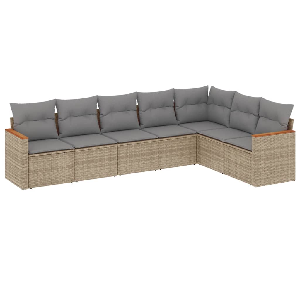 Set Canapele De Grădină, 7 Piese, Cu Perne, Bej, Poliratan