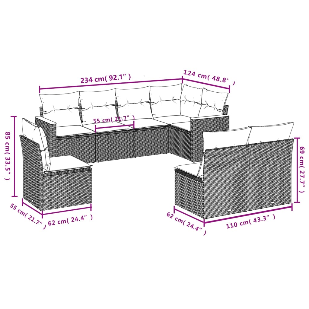 Set Mobilier De Grădină Cu Perne, 8 Piese, Negru, Poliratan