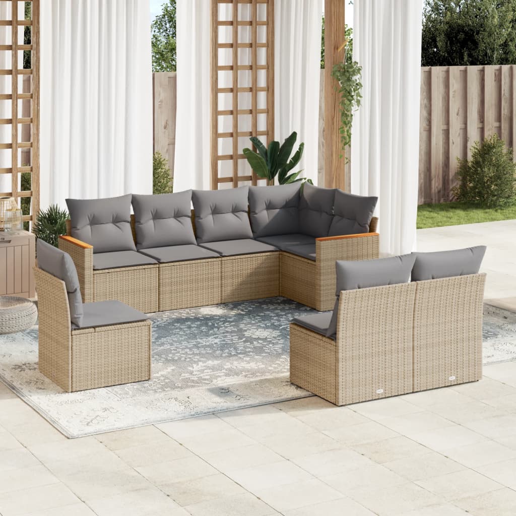 Set Mobilier De Grădină Cu Perne, 8 Piese, Negru, Poliratan