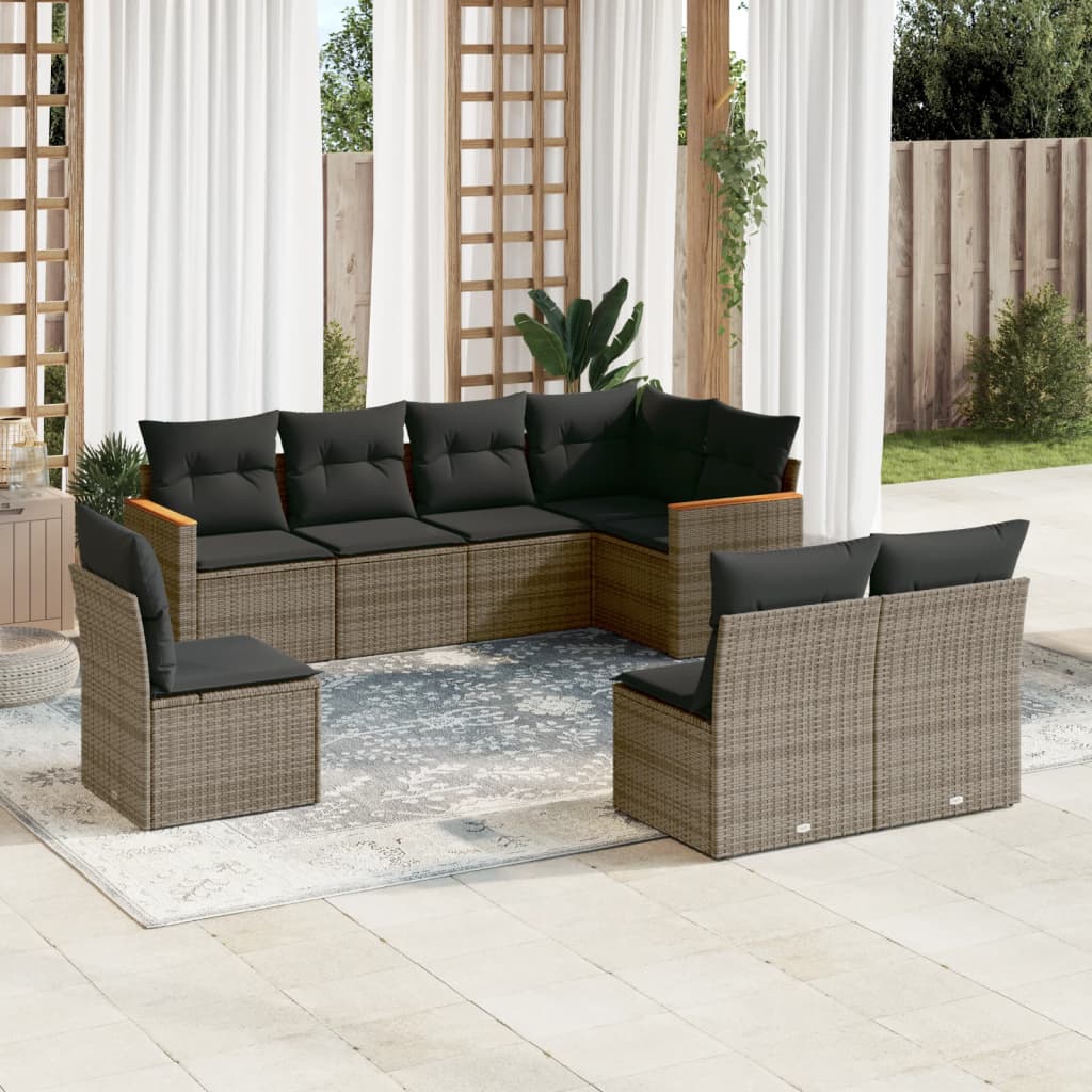 Set Mobilier De Grădină Cu Perne, 8 Piese, Negru, Poliratan