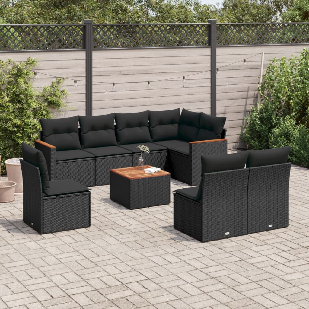 Set Mobilier De Grădină Cu Perne, 8 Piese, Negru, Poliratan