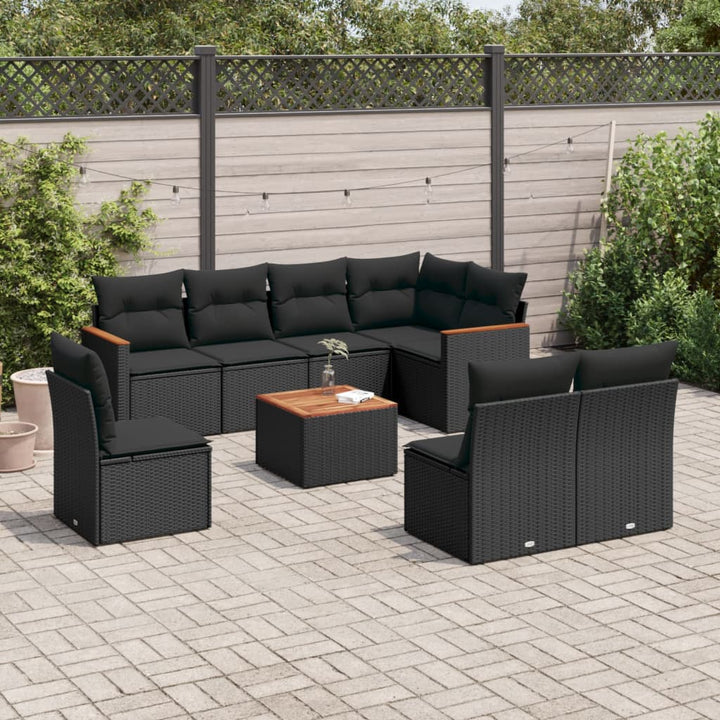 Set Mobilier De Grădină Cu Perne, 8 Piese, Negru, Poliratan