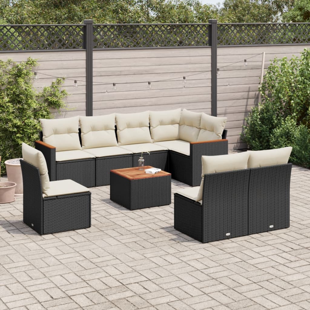 Set Mobilier De Grădină Cu Perne, 8 Piese, Negru, Poliratan