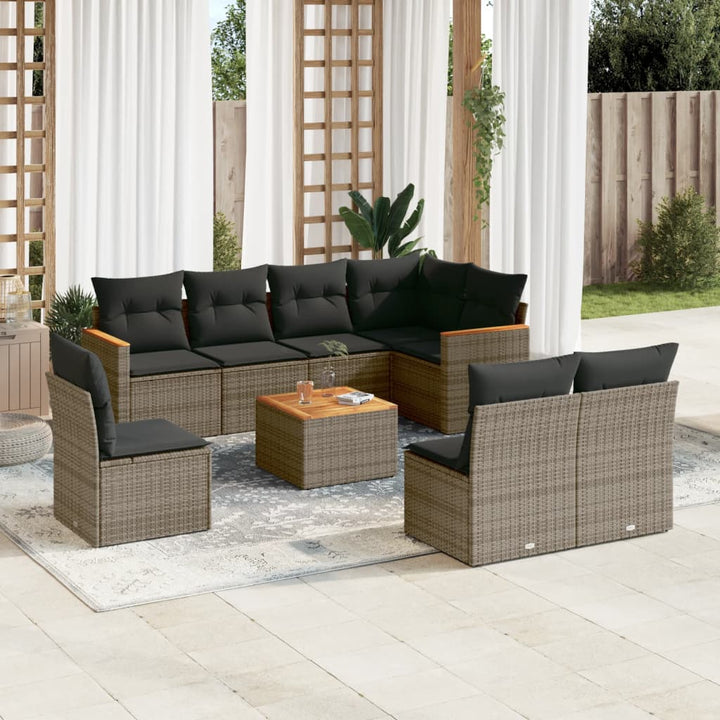 Set Mobilier De Grădină Cu Perne, 8 Piese, Negru, Poliratan