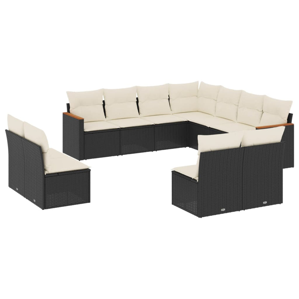 Set Canapele De Grădină Cu Perne, 11 Piese, Negru, Poliratan