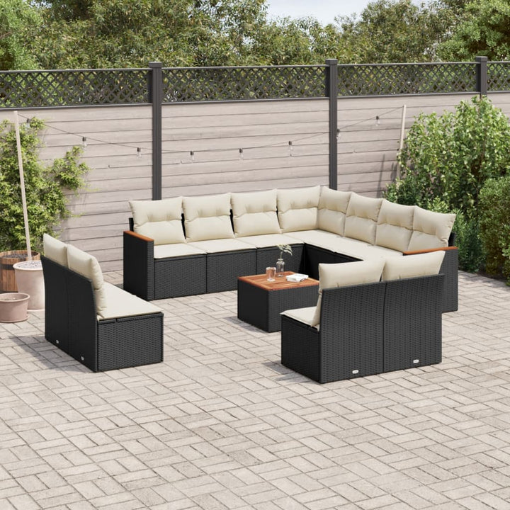 Set Canapele De Grădină Cu Perne, 11 Piese, Negru, Poliratan