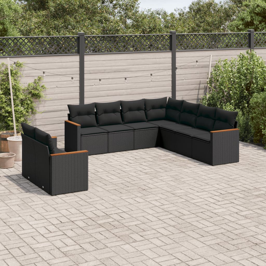 Set Canapele De Grădină, 9 Piese, Cu Perne, Bej, Poliratan