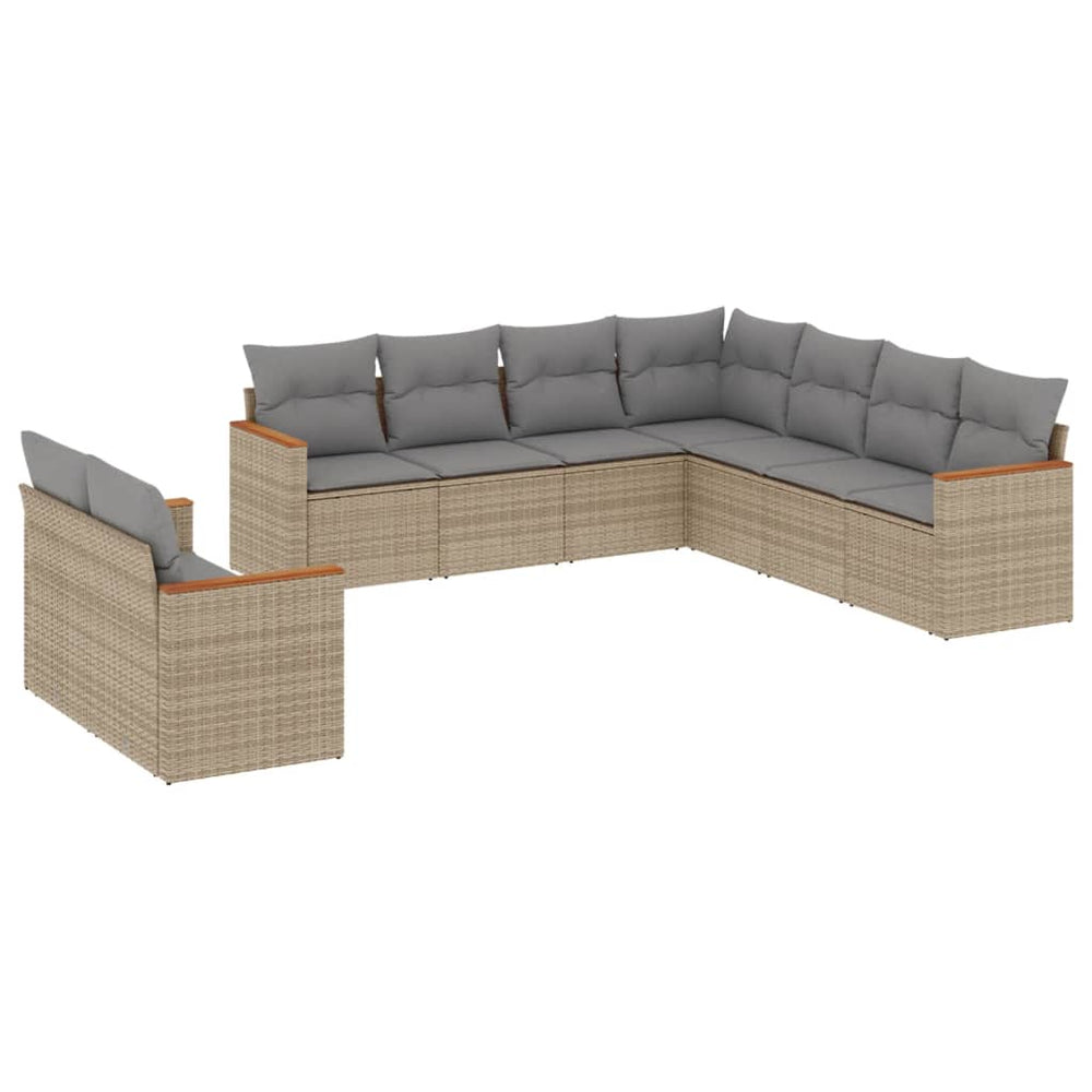 Set Canapele De Grădină, 9 Piese, Cu Perne, Bej, Poliratan