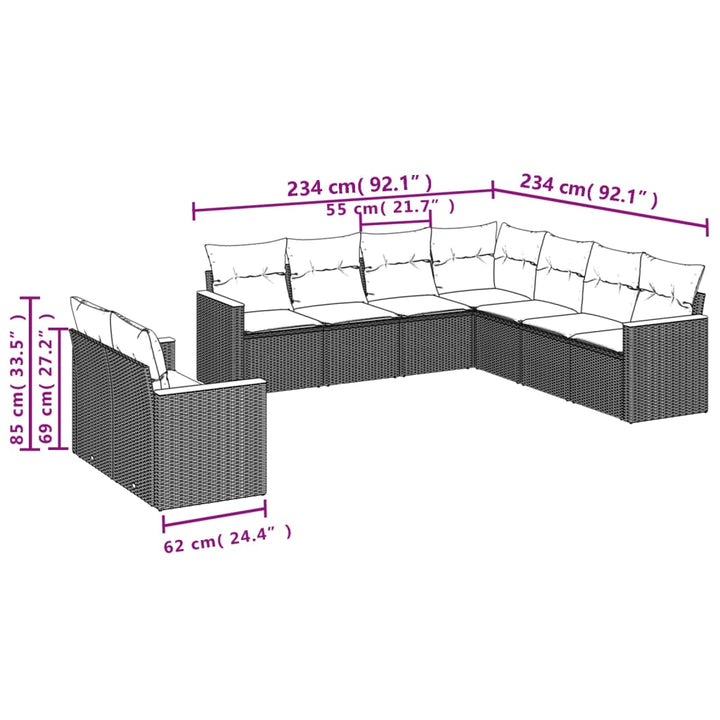 Set Canapele De Grădină, 9 Piese, Cu Perne, Bej, Poliratan