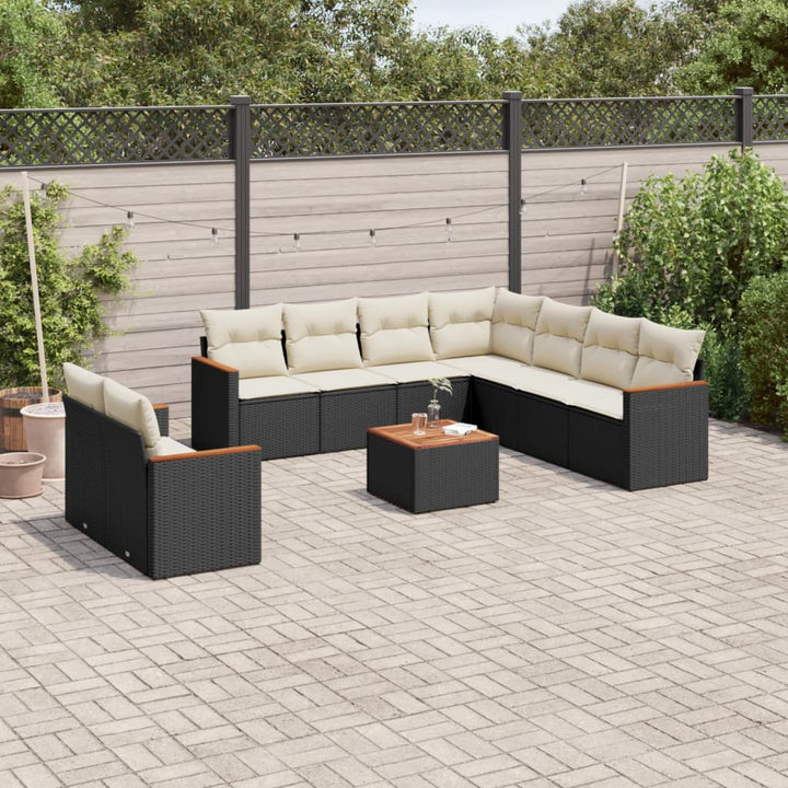 Set Canapele De Grădină, 9 Piese, Cu Perne, Bej, Poliratan