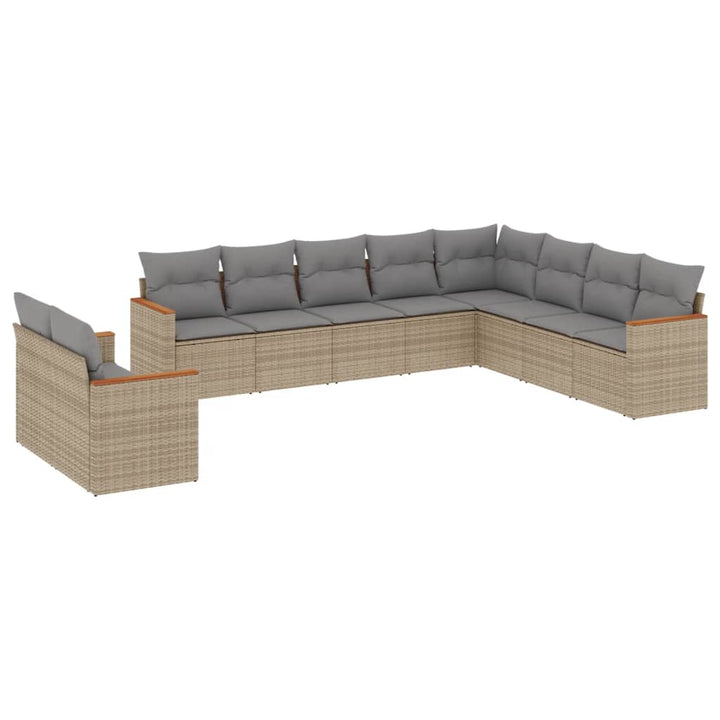Set Canapele De Grădină Cu Perne, 10 Piese, Bej, Poliratan