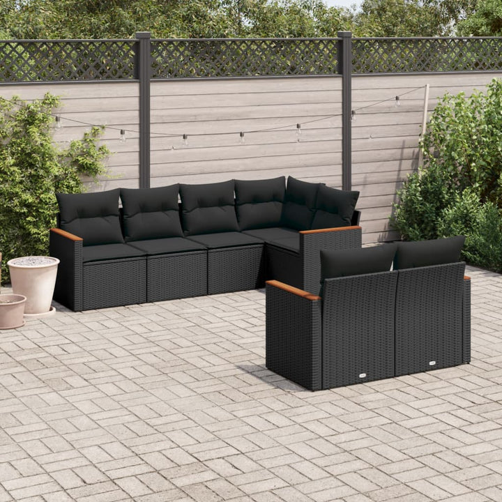 Set Canapele De Grădină Cu Perne, 7 Piese, Negru, Poliratan
