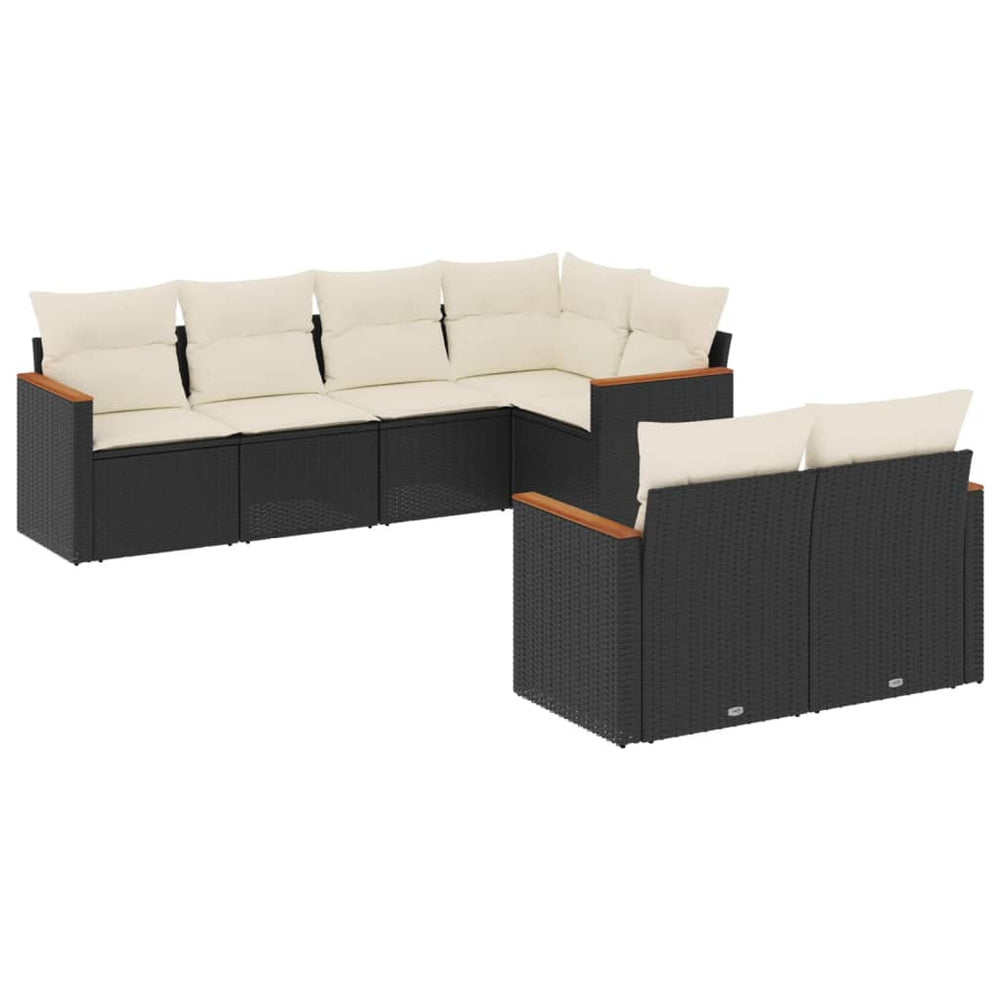 Set Canapele De Grădină Cu Perne, 7 Piese, Negru, Poliratan