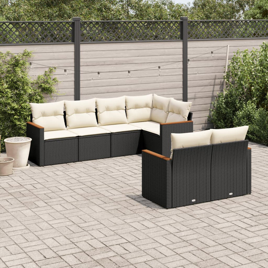 Set Canapele De Grădină Cu Perne, 7 Piese, Negru, Poliratan