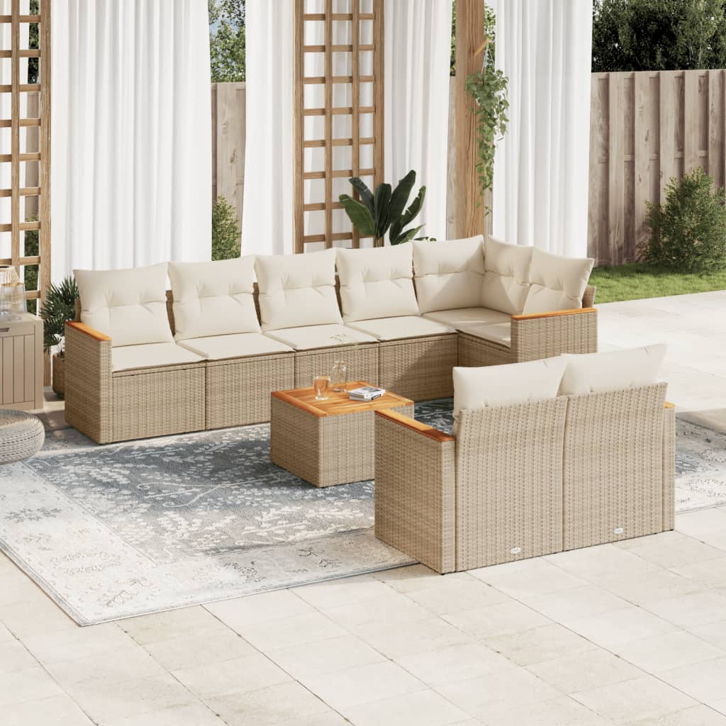 Set Mobilier De Grădină Cu Perne, 9 Piese, , Poliratan