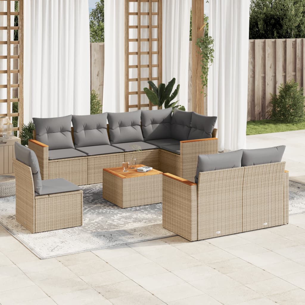 Set Canapele De Grădină, 9 Piese, Cu Perne, , Poliratan