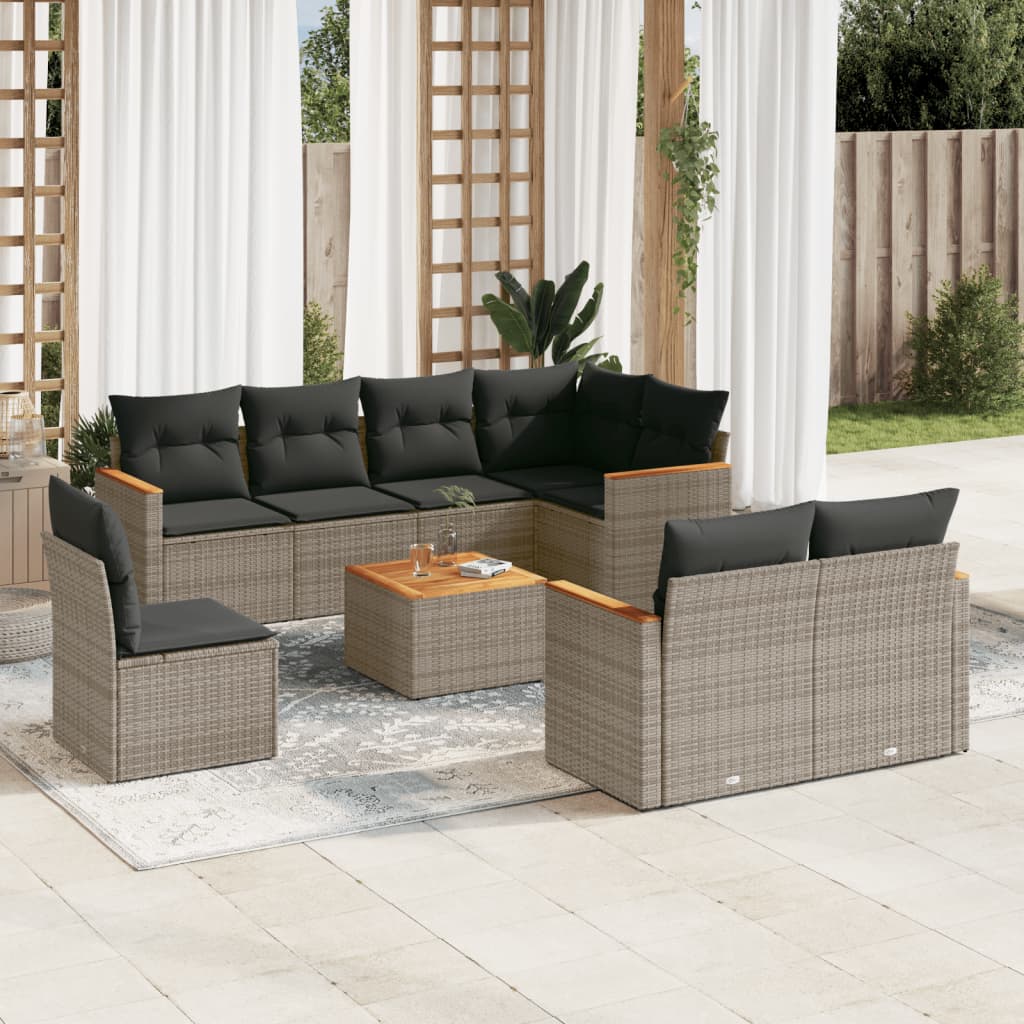 Set Canapele De Grădină, 9 Piese, Cu Perne, , Poliratan