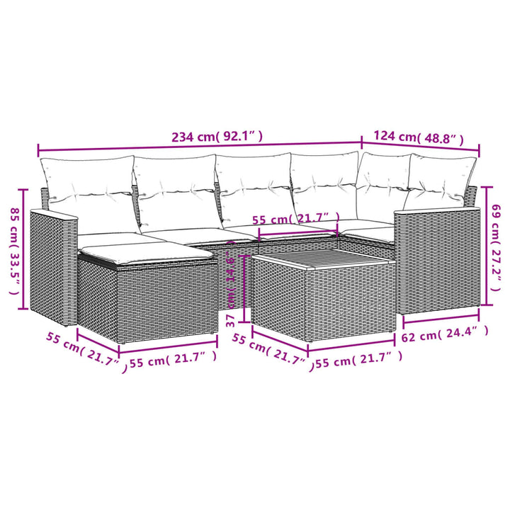 Set Canapele De Grădină Cu Perne, 7 Piese, , Poliratan
