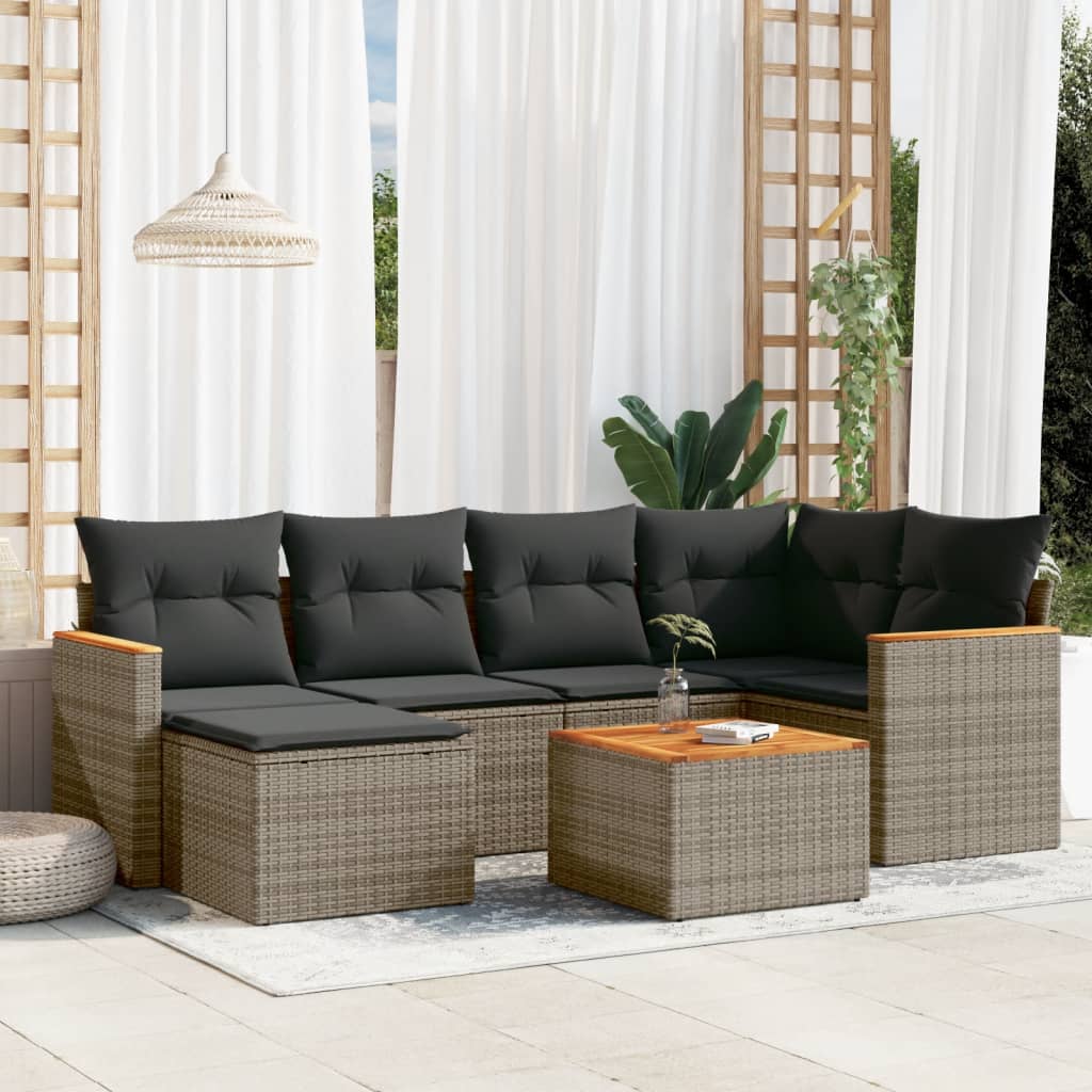 Set Canapele De Grădină Cu Perne, 7 Piese, , Poliratan