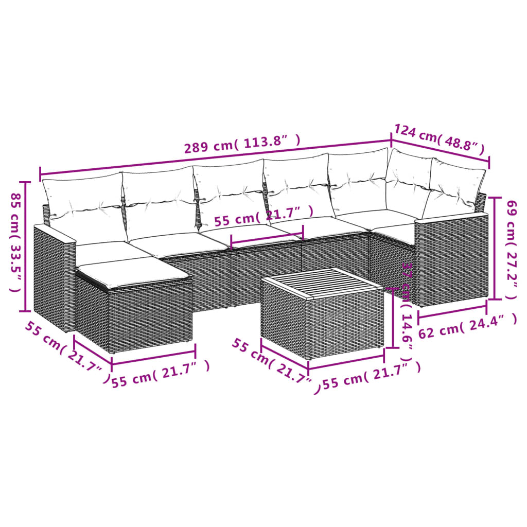 Set Mobilier De Grădină Cu Perne, 8 Piese, , Poliratan