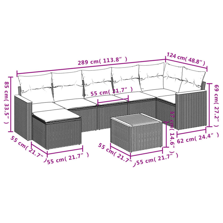 Set Mobilier De Grădină Cu Perne, 8 Piese, , Poliratan