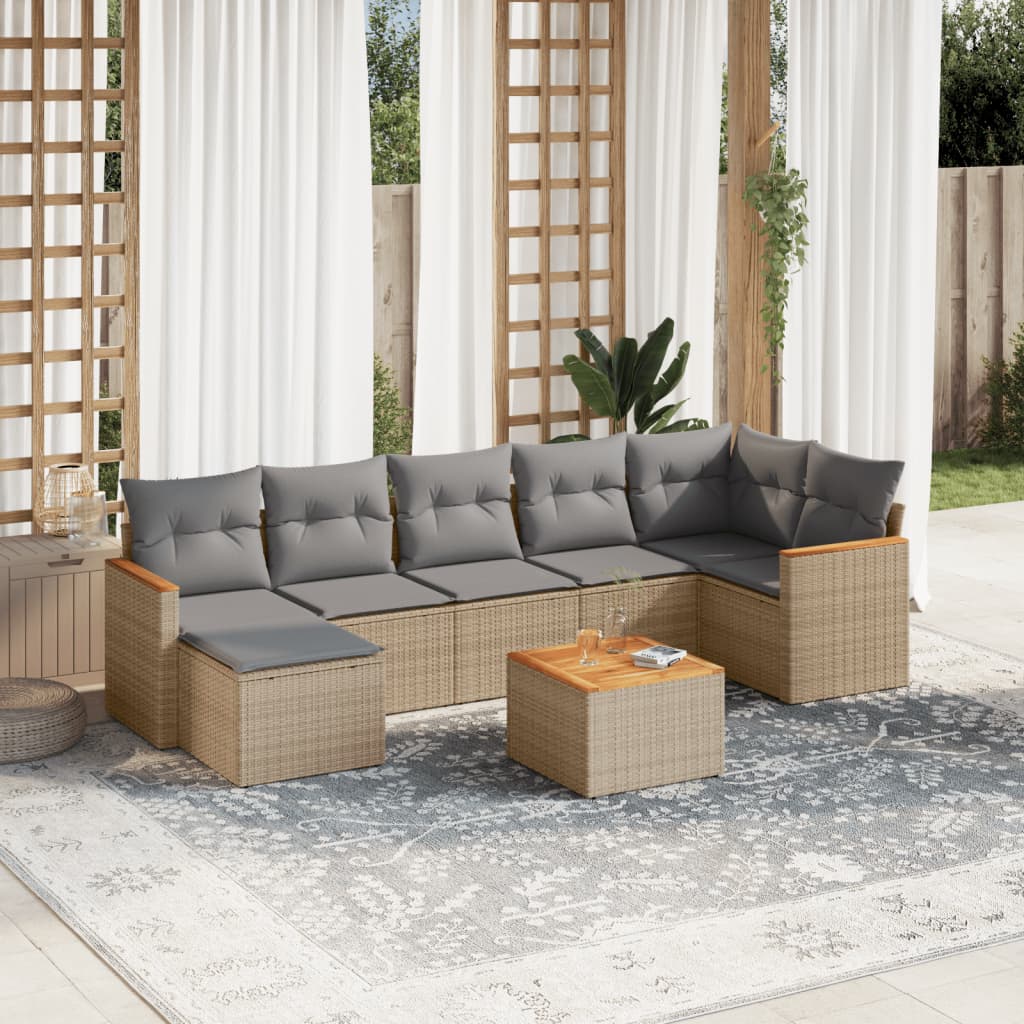Set Mobilier De Grădină Cu Perne, 8 Piese, , Poliratan