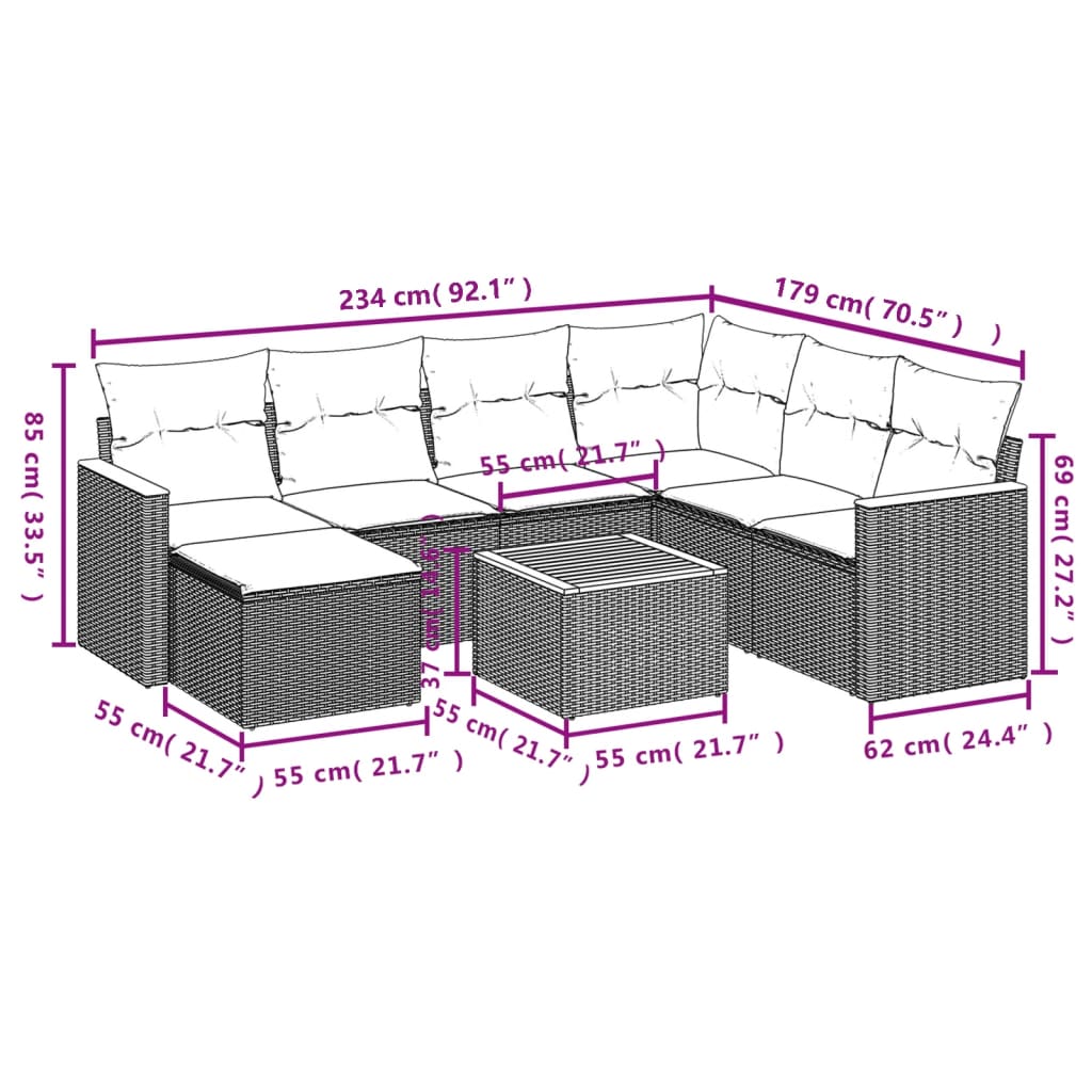 Set Mobilier De Grădină Cu Perne, 8 Piese, , Poliratan