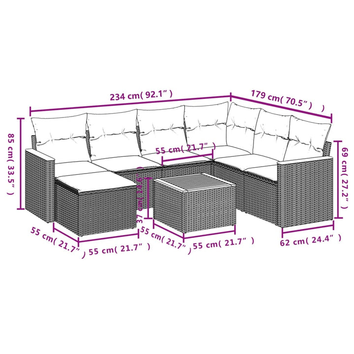 Set Mobilier De Grădină Cu Perne, 8 Piese, , Poliratan