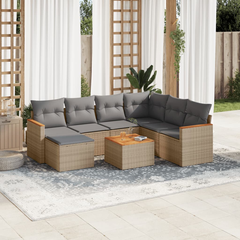 Set Mobilier De Grădină Cu Perne, 8 Piese, , Poliratan