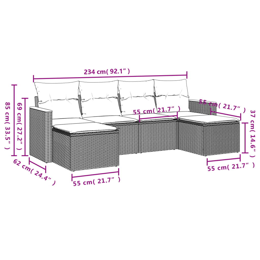 Set Mobilier De Grădină Cu Perne, 6 Piese, , Poliratan