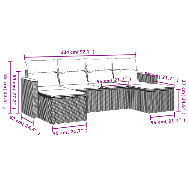 Set Mobilier De Grădină Cu Perne, 6 Piese, , Poliratan