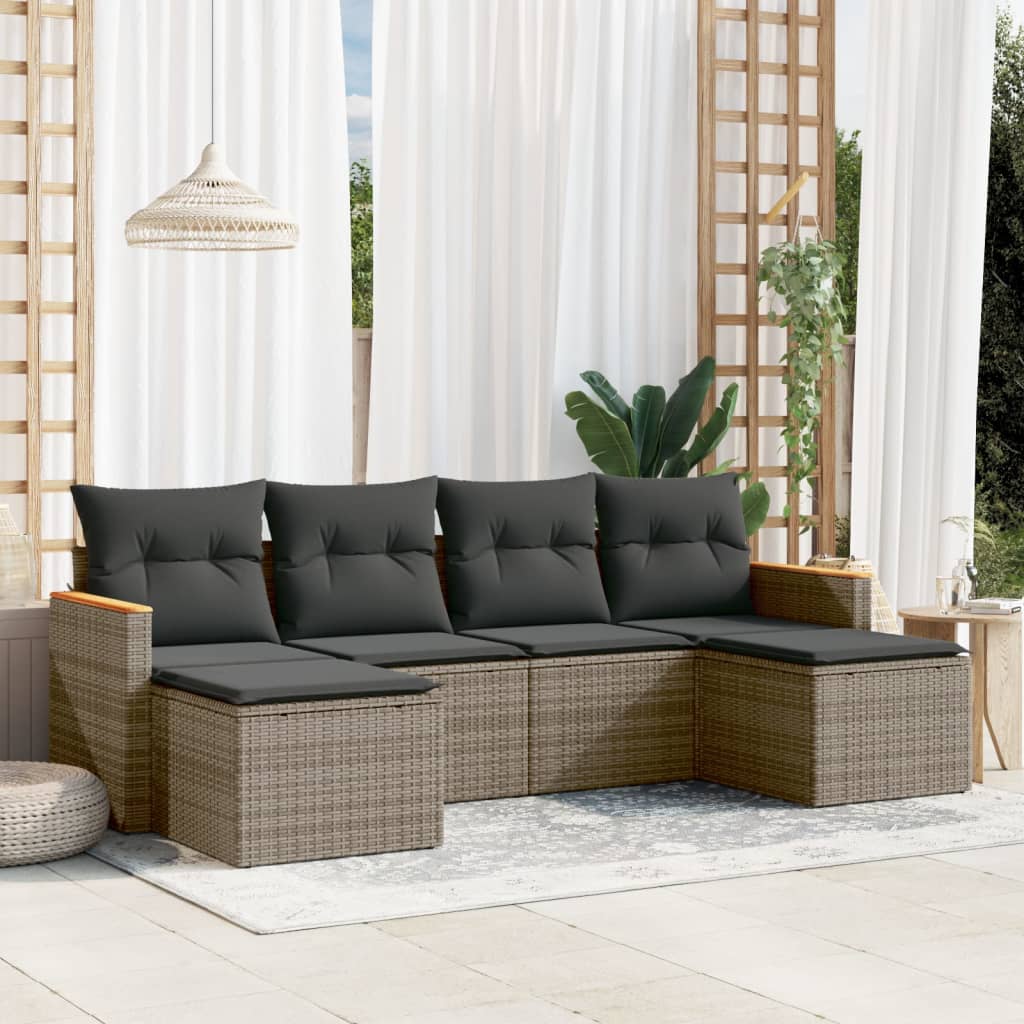 Set Mobilier De Grădină Cu Perne, 6 Piese, , Poliratan