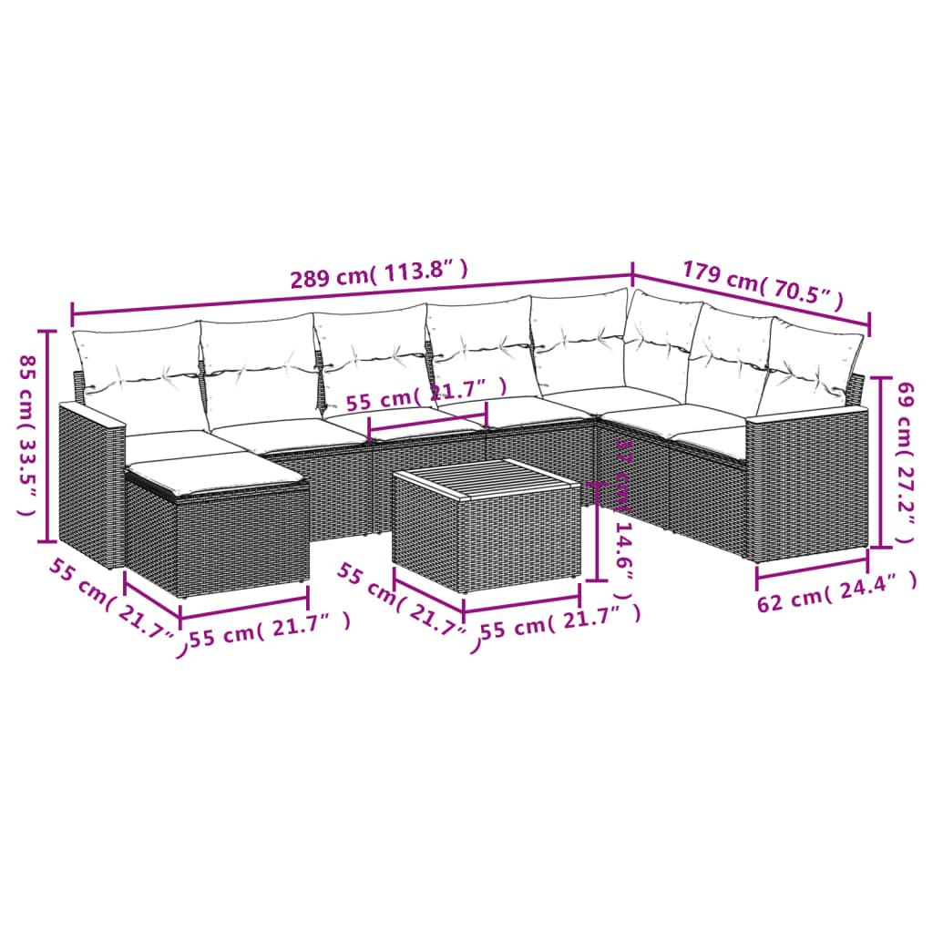 Set Mobilier De Grădină Cu Perne, 9 Piese, , Poliratan