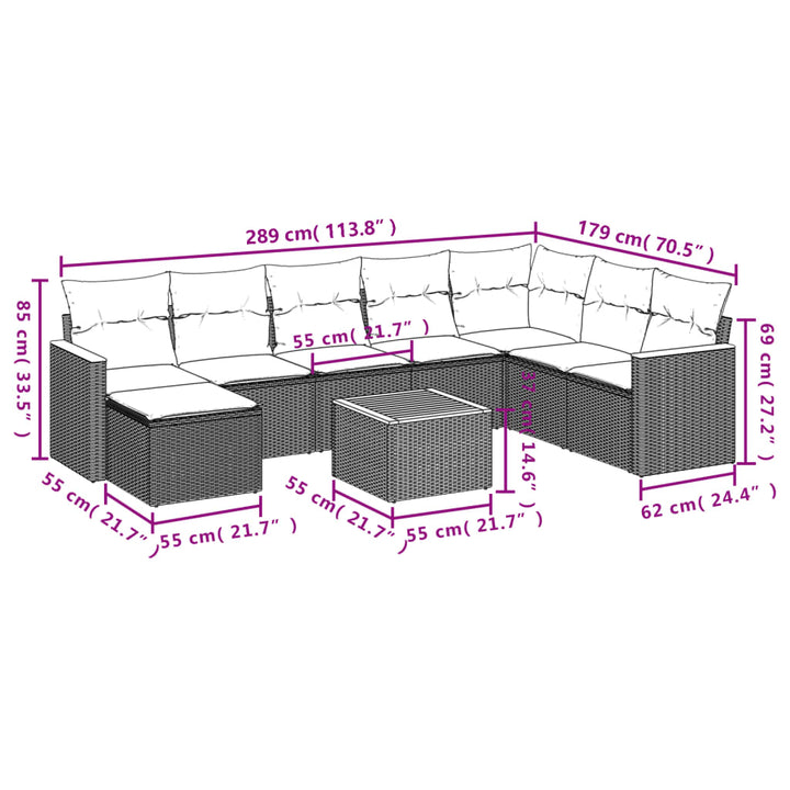 Set Mobilier De Grădină Cu Perne, 9 Piese, , Poliratan
