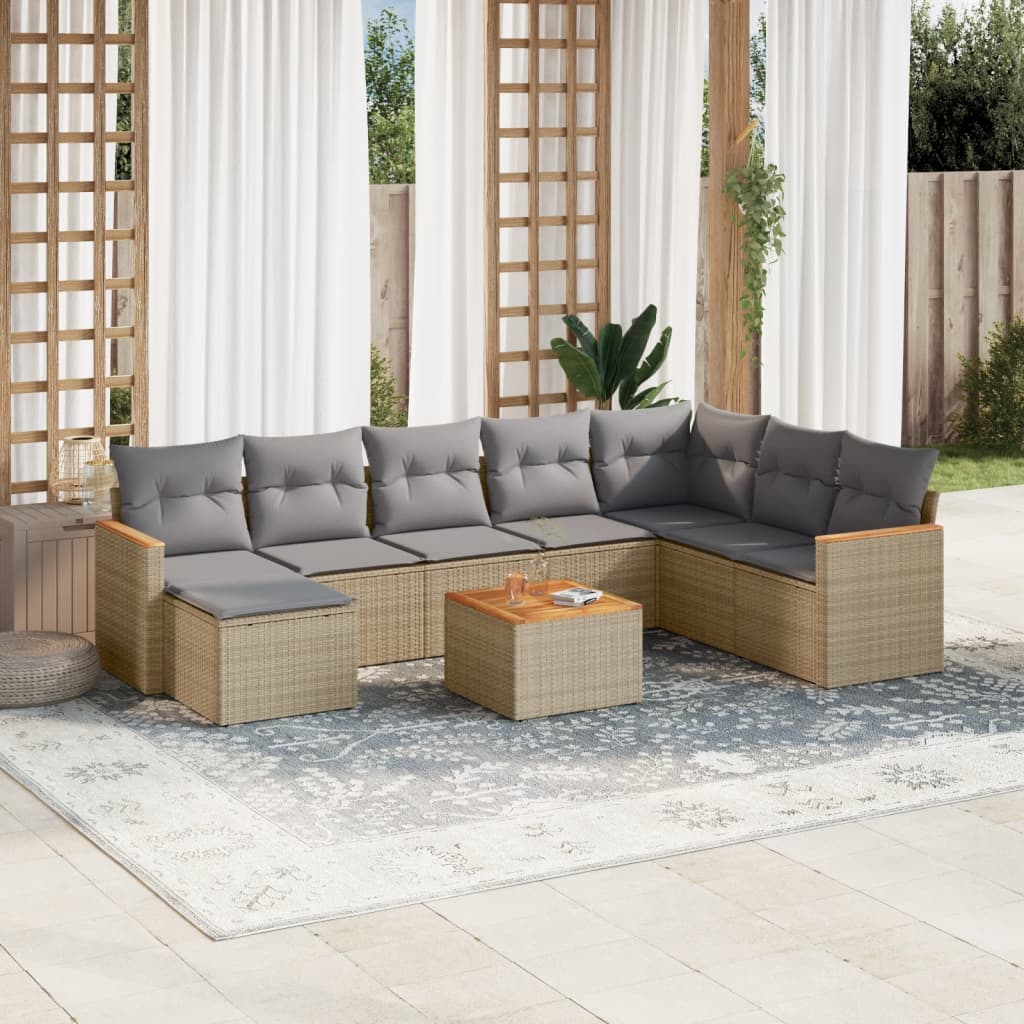 Set Mobilier De Grădină Cu Perne, 9 Piese, , Poliratan