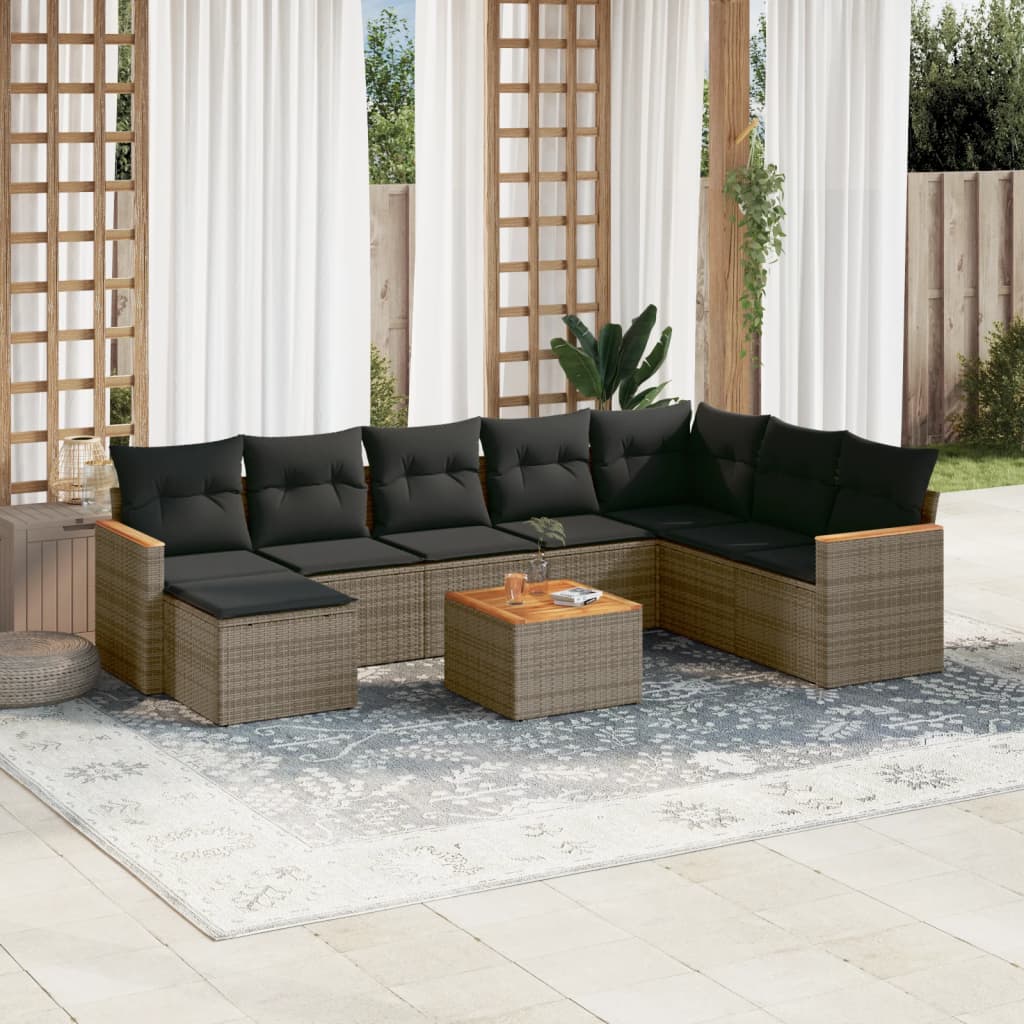 Set Mobilier De Grădină Cu Perne, 9 Piese, , Poliratan