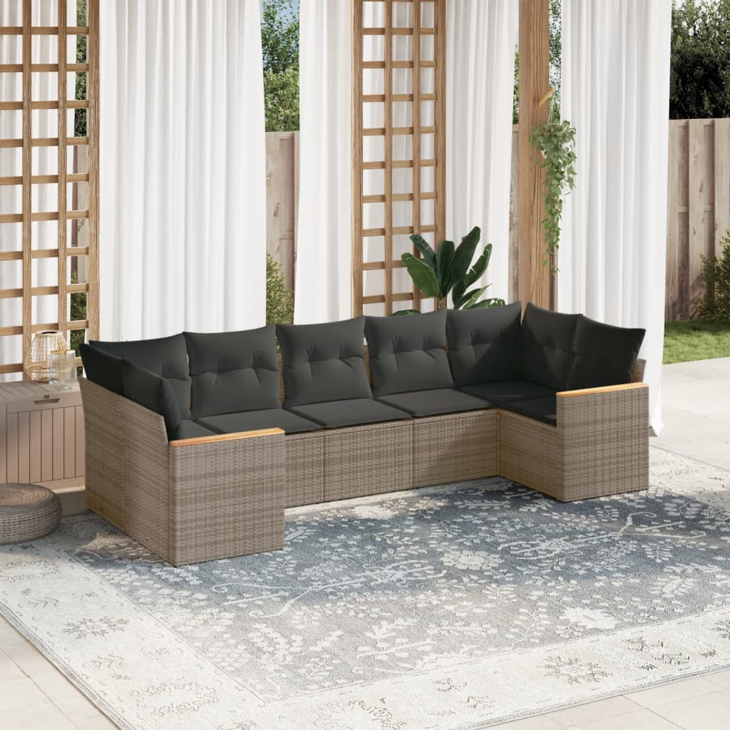 Set Canapele De Grădină, 7 Piese, Cu Perne, Bej, Poliratan