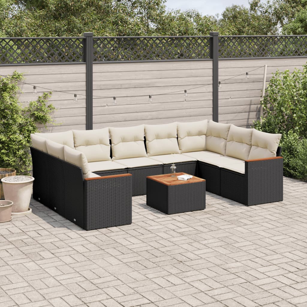 Set Canapele De Grădină Cu Perne, 10 Piese, Bej, Poliratan