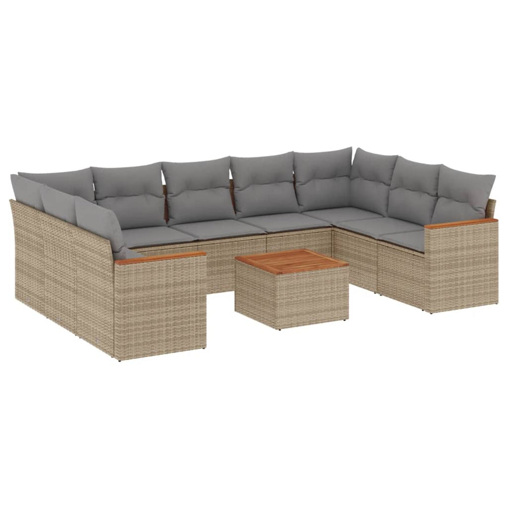 Set Canapele De Grădină Cu Perne, 10 Piese, Bej, Poliratan