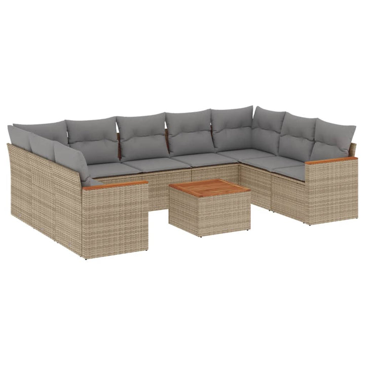 Set Canapele De Grădină Cu Perne, 10 Piese, Bej, Poliratan